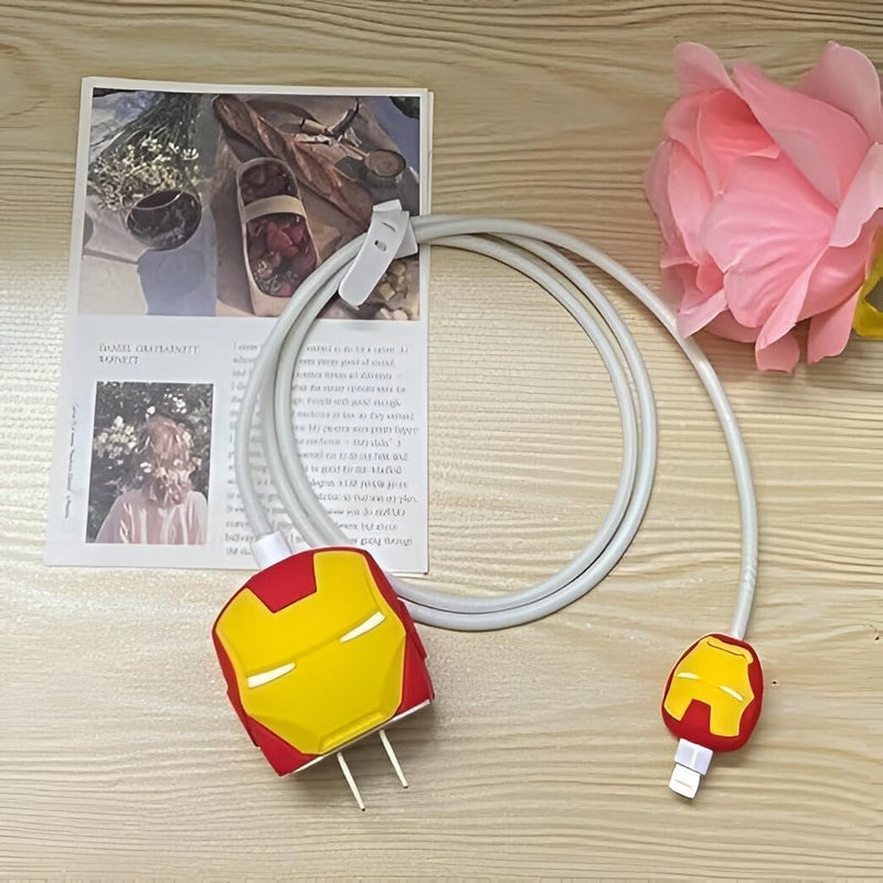 INEFABLE Charger Case Cover Protector with 3D Cute Pattern for iPhone Charger only 18W & 20W, Data Charging Cable Wire Saver Protective Cable Cover Full Protection - Set Of 1 (Ironman) - Image 5