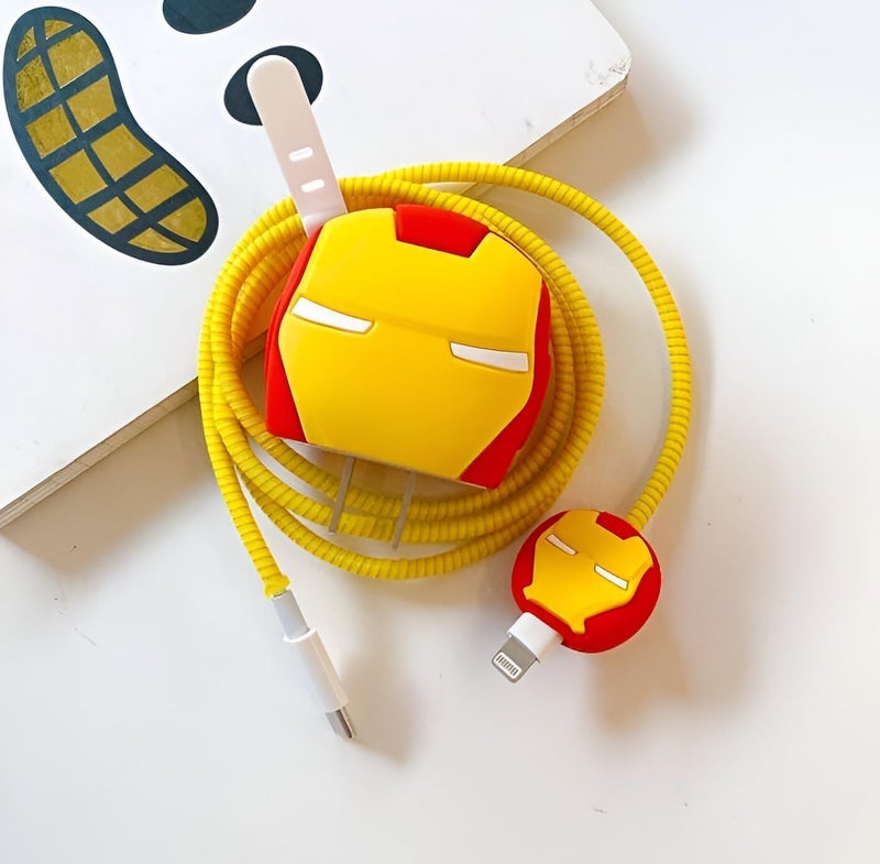 INEFABLE Charger Case Cover Protector with 3D Cute Pattern for iPhone Charger only 18W & 20W, Data Charging Cable Wire Saver Protective Cable Cover Full Protection - Set Of 1 (Ironman) - Image 4