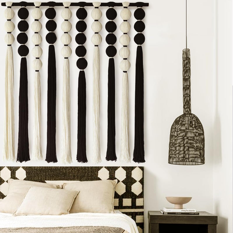 IOWER Large Macrame Wall Hanging Macrame Wall Decor Black and White Sphericity Cotton Textile Wall Hanging Boho Wall Decor Art Fiber Yarn Art Handmade 39" Wx39 L - Image 1