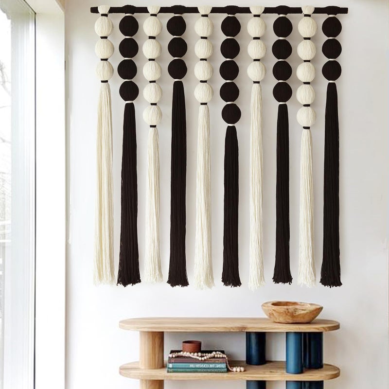IOWER Large Macrame Wall Hanging Macrame Wall Decor Black and White Sphericity Cotton Textile Wall Hanging Boho Wall Decor Art Fiber Yarn Art Handmade 39" Wx39 L - Image 3