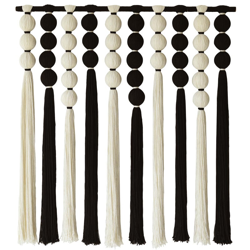 IOWER Large Macrame Wall Hanging Macrame Wall Decor Black and White Sphericity Cotton Textile Wall Hanging Boho Wall Decor Art Fiber Yarn Art Handmade 39" Wx39 L - Image 5