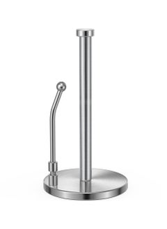 Excefore Paper Towel Holder for One Hand Tear, Paper Towel Dispenser Standing Weighted Base Non Slip, Spring Arm Fit Most Size Paper Roll, Stainless Steel Paper Towel for Kitchen Countertop(Silver)  - Image 1