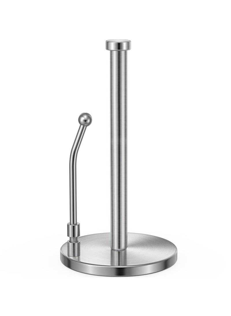 Excefore Paper Towel Holder for One Hand Tear, Paper Towel Dispenser Standing Weighted Base Non Slip, Spring Arm Fit Most Size Paper Roll, Stainless Steel Paper Towel for Kitchen Countertop(Silver)  - Image 1