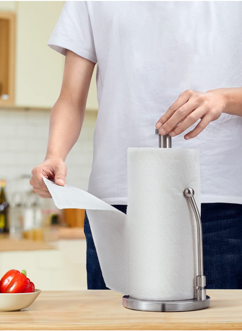 Excefore Paper Towel Holder for One Hand Tear, Paper Towel Dispenser Standing Weighted Base Non Slip, Spring Arm Fit Most Size Paper Roll, Stainless Steel Paper Towel for Kitchen Countertop(Silver)  - Image 2