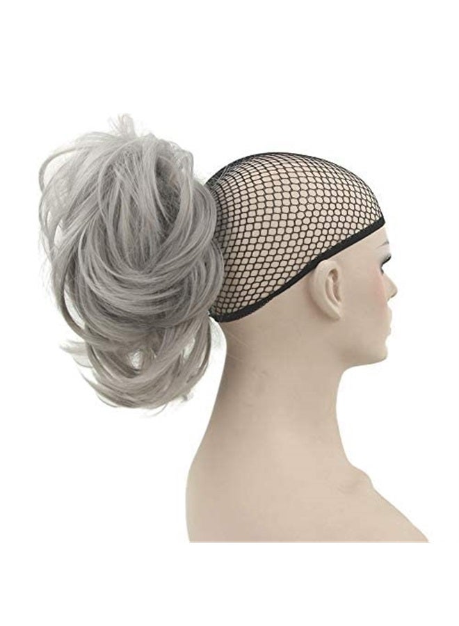 Curly Flexible Claw Ponytail Hairpieces Synthetic Clip In Hair Extensions Little Pony Tail Hair Pieces (Grey)
