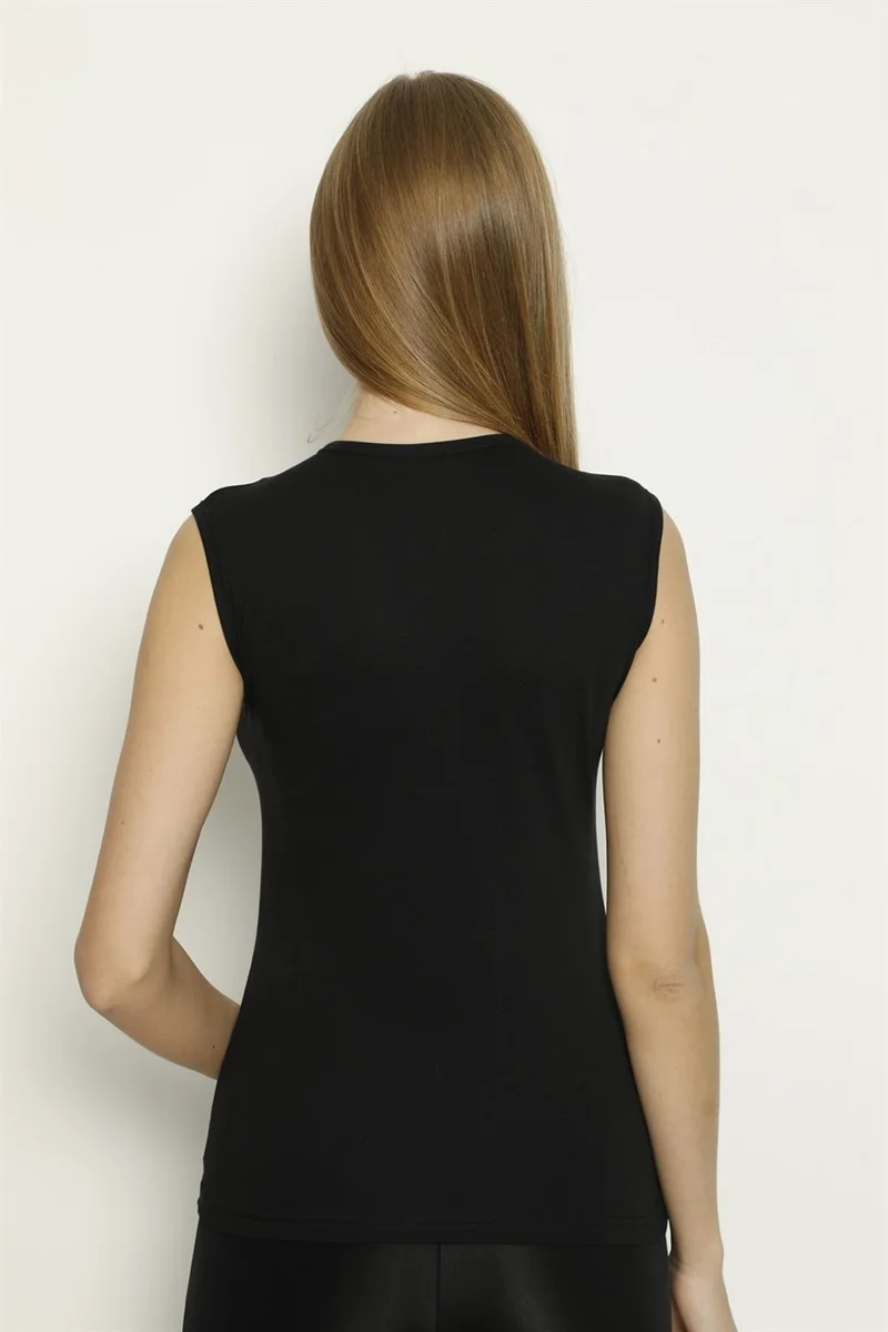 Arma Yıldız Women's Black Zero Sleeve Zero Collar Tank Top Sleeveless T-Shirt Lycra