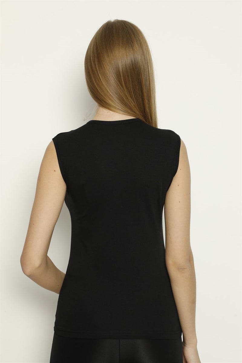 Arma Yıldız Women's Black Zero Sleeve Zero Collar Tank Top Sleeveless T-Shirt Lycra  - Image 4