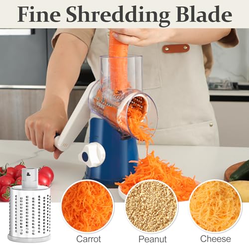 Cambom Rotary Cheese Grater Hand Crank Cheese Shredder for Fresh Cheese, Vegetable, Nuts, Non-slip Suction Base,Five Blades, Deep Blue - Image 5