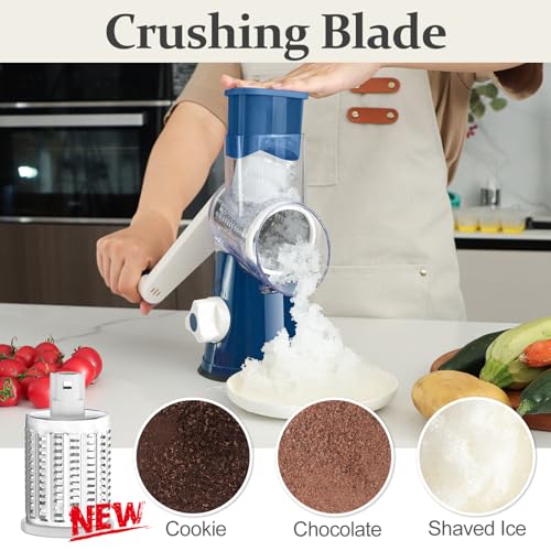 Cambom Rotary Cheese Grater Hand Crank Cheese Shredder for Fresh Cheese, Vegetable, Nuts, Non-slip Suction Base,Five Blades, Deep Blue - Image 3