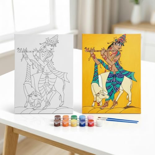 HOBBY INDIA Canvas Painting Board Kit for Kids & Adults | DIY Art & Craft Gift for Boys & Girls | Pre-Designed Indian Handmade Art | Home, Bedroom, Living Room & Office Décor (12 x 9 Inch) (S.K.F) - Image 1