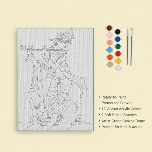 HOBBY INDIA Canvas Painting Board Kit for Kids & Adults | DIY Art & Craft Gift for Boys & Girls | Pre-Designed Indian Handmade Art | Home, Bedroom, Living Room & Office Décor (12 x 9 Inch) (S.K.F) - Image 3