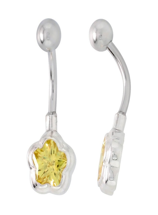 سابرينا سيلفر خاتم سرة على شكل زهرة مرصع بحجر الزركونيا المكعب السترين على إطار من الفضة الإسترليني - Image 1