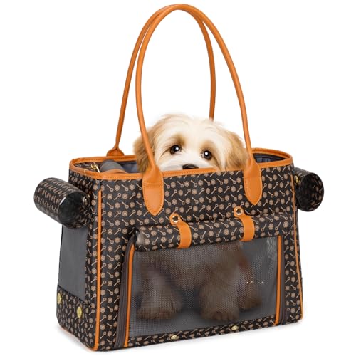 Minsong Fashion Pet Carrier Purse for Small Cat and Dog, Luxury Pu Soft-Sided Tote Bag with Large Pockets for Dogs and Puppies (Coffee, 15.8" L x 7.5" W x 11.8" H) - Image 1