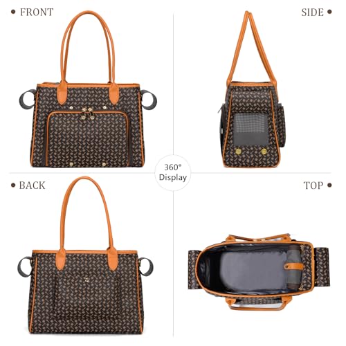 Minsong Fashion Pet Carrier Purse for Small Cat and Dog, Luxury Pu Soft-Sided Tote Bag with Large Pockets for Dogs and Puppies (Coffee, 15.8" L x 7.5" W x 11.8" H) - Image 4