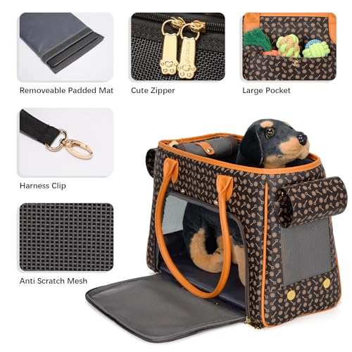 Minsong Fashion Pet Carrier Purse for Small Cat and Dog, Luxury Pu Soft-Sided Tote Bag with Large Pockets for Dogs and Puppies (Coffee, 15.8" L x 7.5" W x 11.8" H) - Image 3