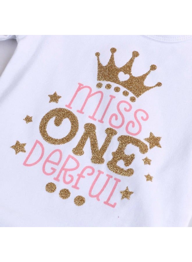 Viworld Baby Girl 1st Birthday Cake Smash Toddler Girl Miss Onederful Romper Tutu Skirt with Headband Clothes Set, Pink, 9-12 Months - Image 5