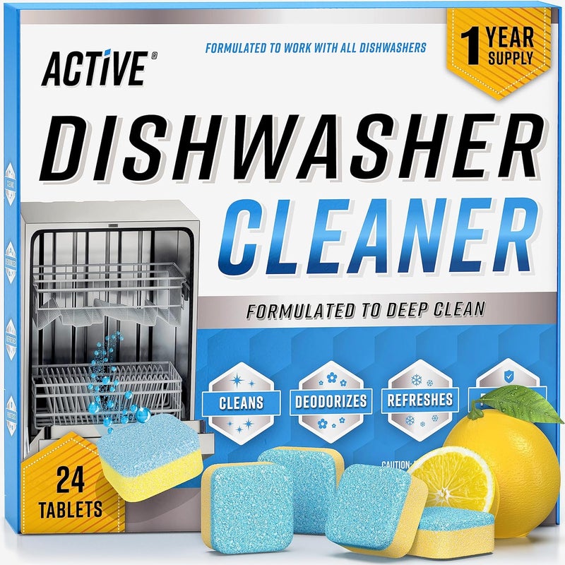 Active Dishwasher Cleaner And Deodorizer Tablets 24 Pack Deep Cleaning Descaler Pods Formulated To Clean Dish Washer Machine, Heavy Duty And Septic Safe, Natural Remover For Limescale, Hard Water, - Image 1