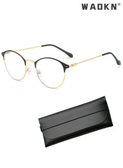 WAOKN Blue Light Blocking Sunglasses Anti UV and Glare Blue Light Filter Computer Glasses Round Color Changing Eyewear for Men Women , Anti Eye Eyestrain UV 400 Protection Reading Gaming Glasses,Black Gold  - Image 1