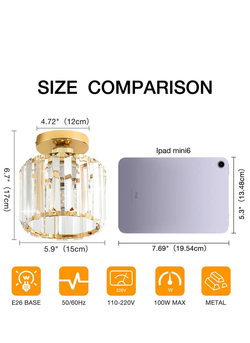 MIXDE Crystal Light Fixtures, Small Modern Chandeliers Ceiling Lamps, Semi Flush Mount Crystal Ceiling Light Fixture for Bedroom, Entryway, Bathroom, Hallway, Kitchen  - Image 2