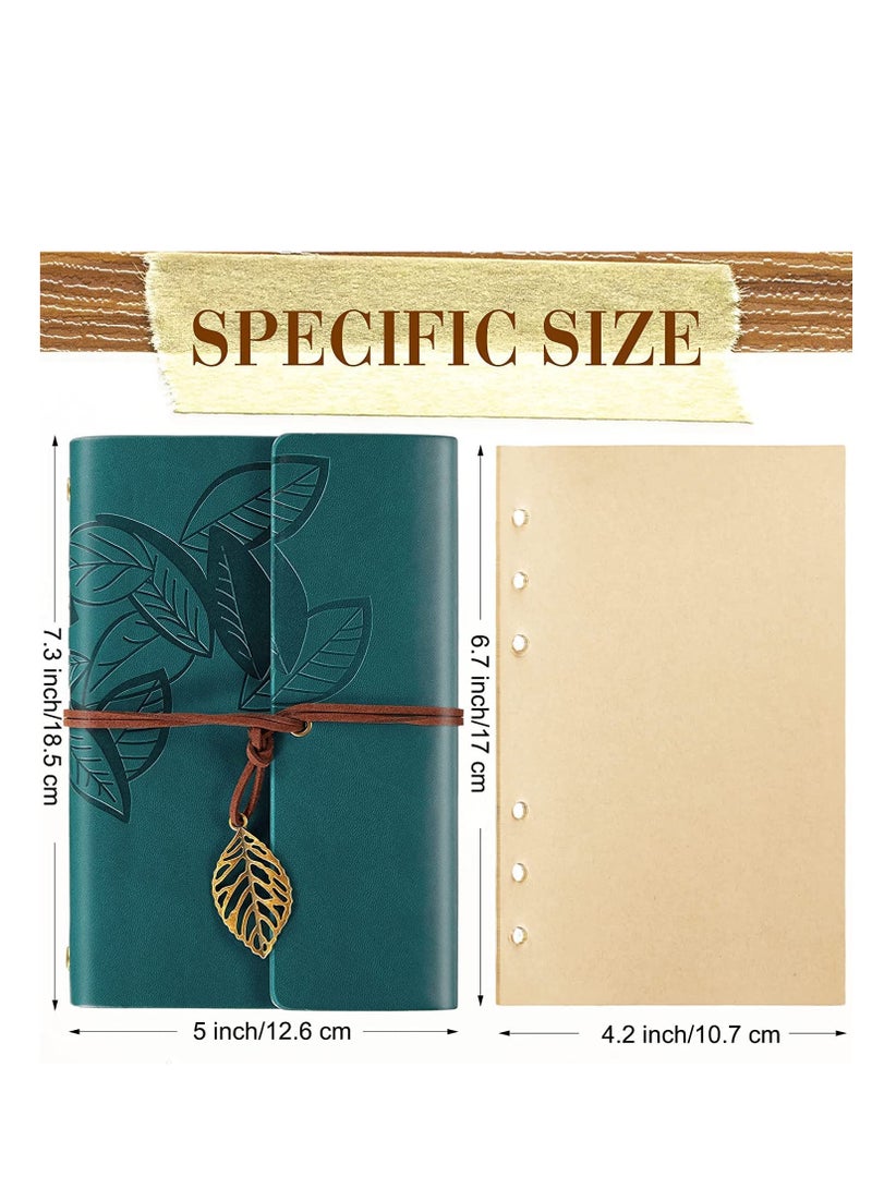 SYOSI Vintage Leather Notebook, Retro Writing Journal Diary Pu Leather Cover, Leaf Pattern Spiral Blank String Daily Notepad, Art Sketchbook, Retro Pendants, Classic Embossed, Loose Leaf Lake Blue - Image 5