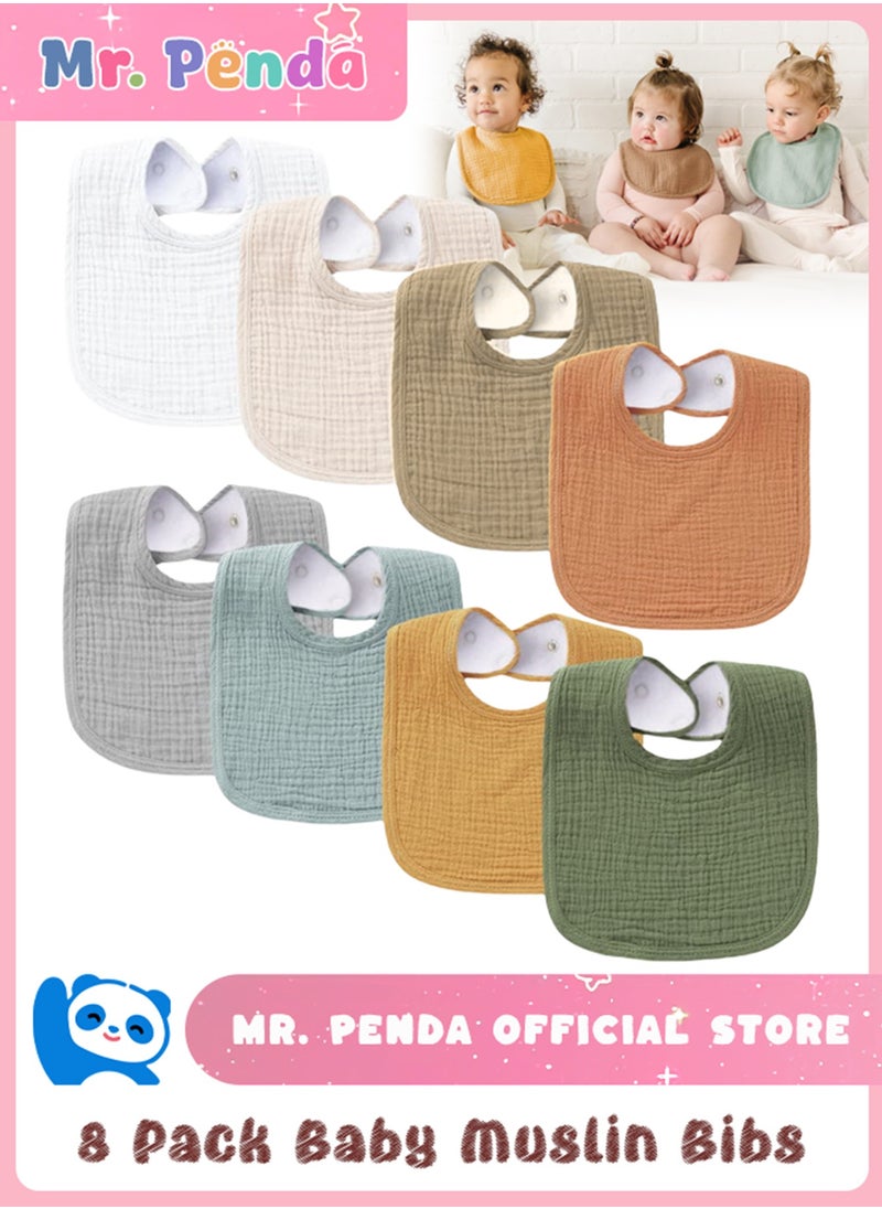Mr. Penda 8 Pack Breathable Muslin Baby Bibs, Bandana Drool Bibs for Newborns and Infants, Soft and Absorbent Cotton Fabric (Neutral Colors)  - Image 1