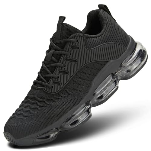 Luogoks Womens Walking Running Shoes Air Cushion Basketball Sneakers Fashion Tennis Breathable Sport Gym Fitness Cross Trainers Shoes Black - Image 1