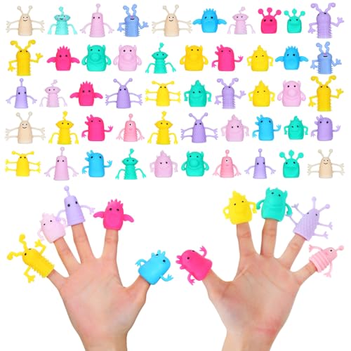 Motionchic 80 Pcs Finger Puppets Toys Cute Monster Puppet Soft Rubber Finger Toys of Monster Little Devil Pattern Finger Doll Toys Stretchy Fidget Toy for Party Favors Role Playing13 Random Styles - Image 1