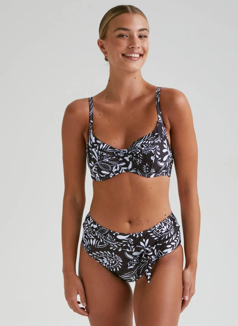 Matalan Black Leaf Print High Waisted Bikini Bottoms