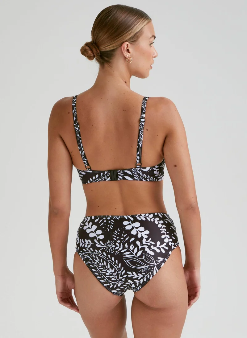 Matalan Black Leaf Print High Waisted Bikini Bottoms