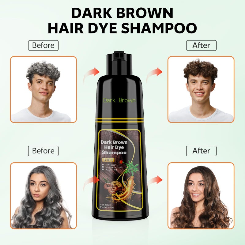 JUANCHI Dark Brown Hair Dye Shampoo 3 in 1, 150ML Hair Dye Shampoo for Women Men - Image 2