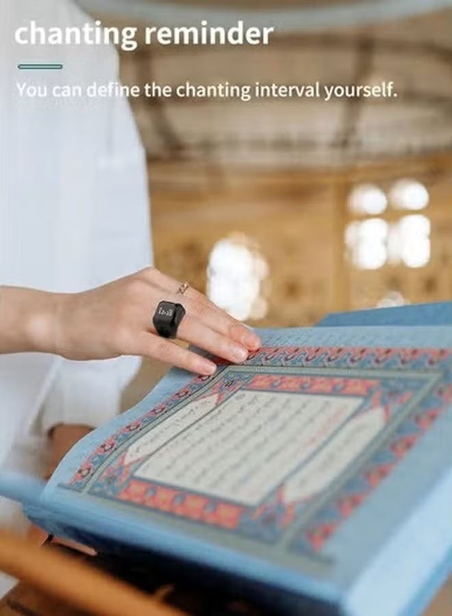 خاتم تابيش الذكي أسود 20 مم – عداد تسبيح إلكتروني مع تذكير أوقات الصلاة وشاشة OLED - Image 3