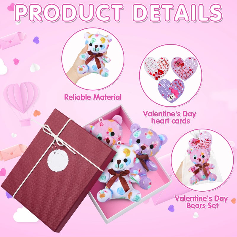 Poen 18 Pack Valentines Day Bears Bulk with Heart Cards Mini Valentine Stuffed Animal with Heart Love Pattern Bears Toys Keychains for Kids Boy Girl Classroom Exchange Gifts Prize - Image 4