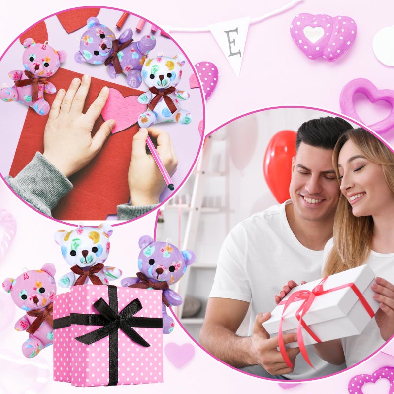 Poen 18 Pack Valentines Day Bears Bulk with Heart Cards Mini Valentine Stuffed Animal with Heart Love Pattern Bears Toys Keychains for Kids Boy Girl Classroom Exchange Gifts Prize - Image 5