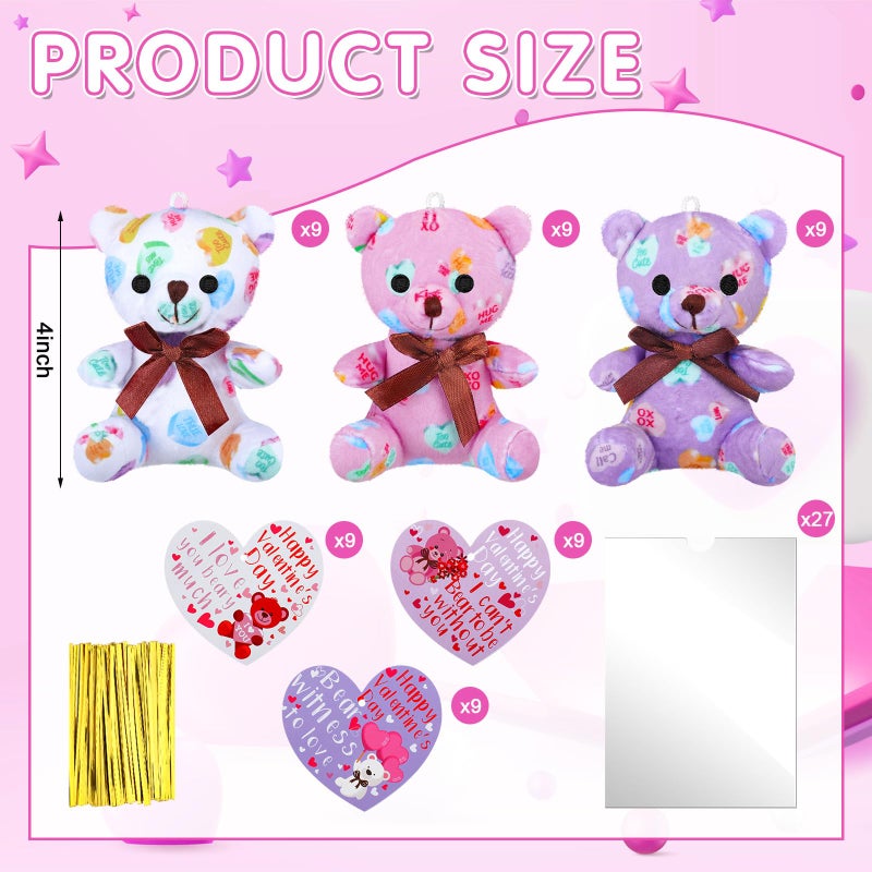 Poen 18 Pack Valentines Day Bears Bulk with Heart Cards Mini Valentine Stuffed Animal with Heart Love Pattern Bears Toys Keychains for Kids Boy Girl Classroom Exchange Gifts Prize - Image 2
