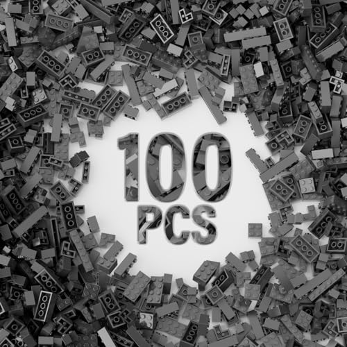 YUJHITP 100 Piece Dark Gray Bricks Bulk 12 Size Dark Grey Classic Building Blocks Bricks Compatible with Lego Parts and PiecesColor Dark Gray - Image 1