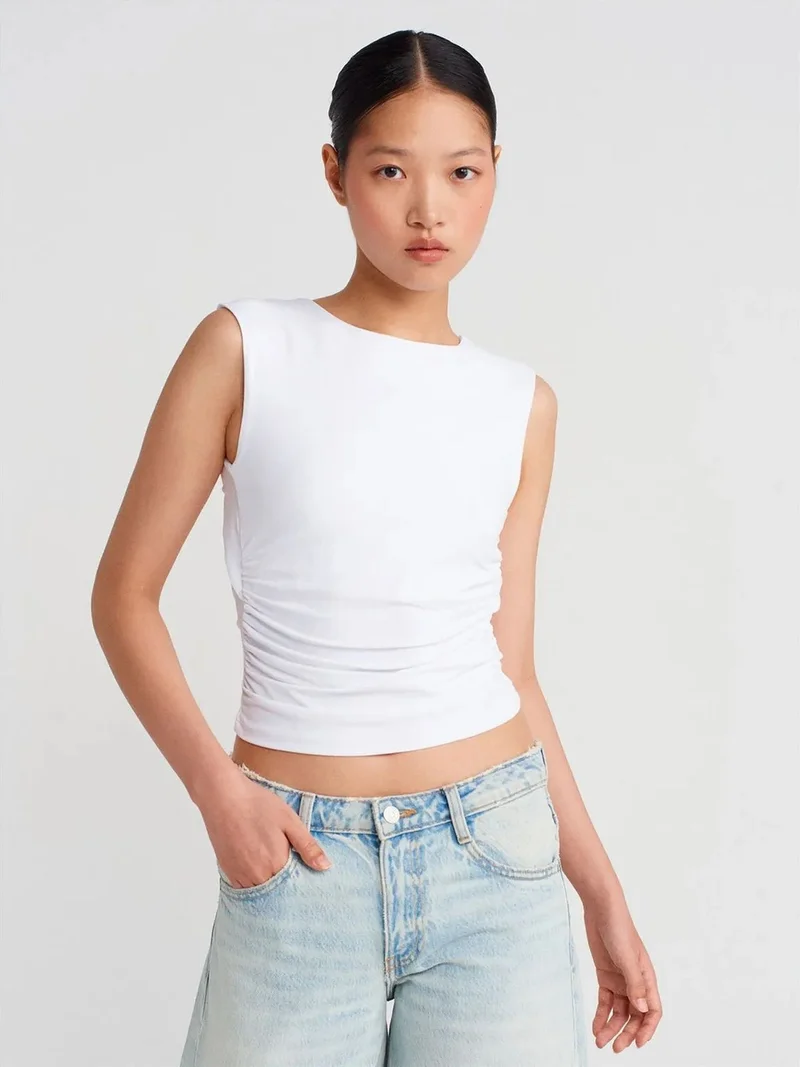 Dilvin Dilvin Women's Slim-fit Cut-out Crop Blouse