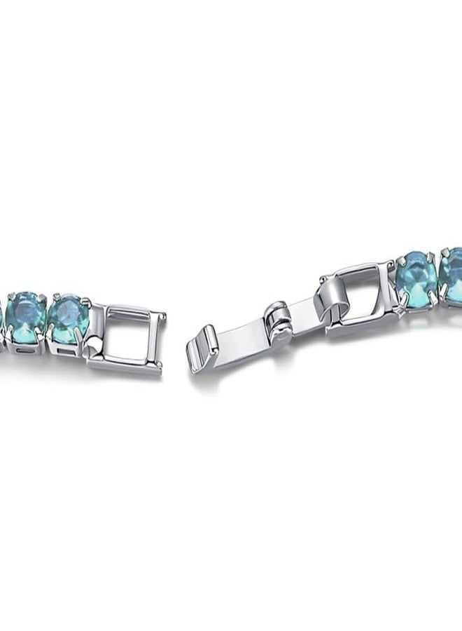 Belacqua March Aquamarine Light Blue Sapphire Birthstone Tennis Bracelet in Sterling Silver Plated Brass, Round 4mm, 7'' Length, Fold over Clasp, Hypoallergenic Fashion Jewelry for Women, Gift Box Included - Image 2