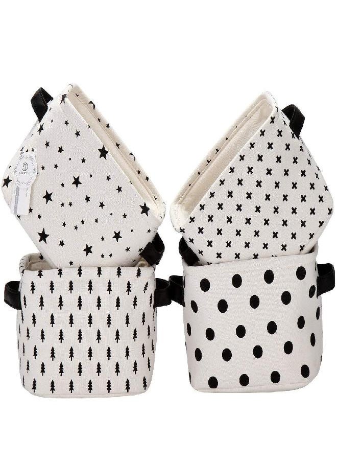 Sea Team Sea Team Collapsible Small Canvas Fabric Storage Basket with Handles, Square Mini Storage Box, Cube, Foldable Shelf Basket, Closet, Desk Organizer for Nursery, Home, Office (Set of 4) (Small, Black)  - Image 1
