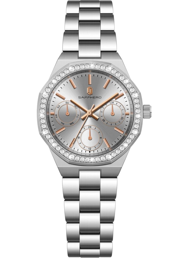 Sapphero luxury women's watch with small stainless steel strap, pointer display, 5 ATM waterproof, quartz watch, perfect gift for women - Image 1