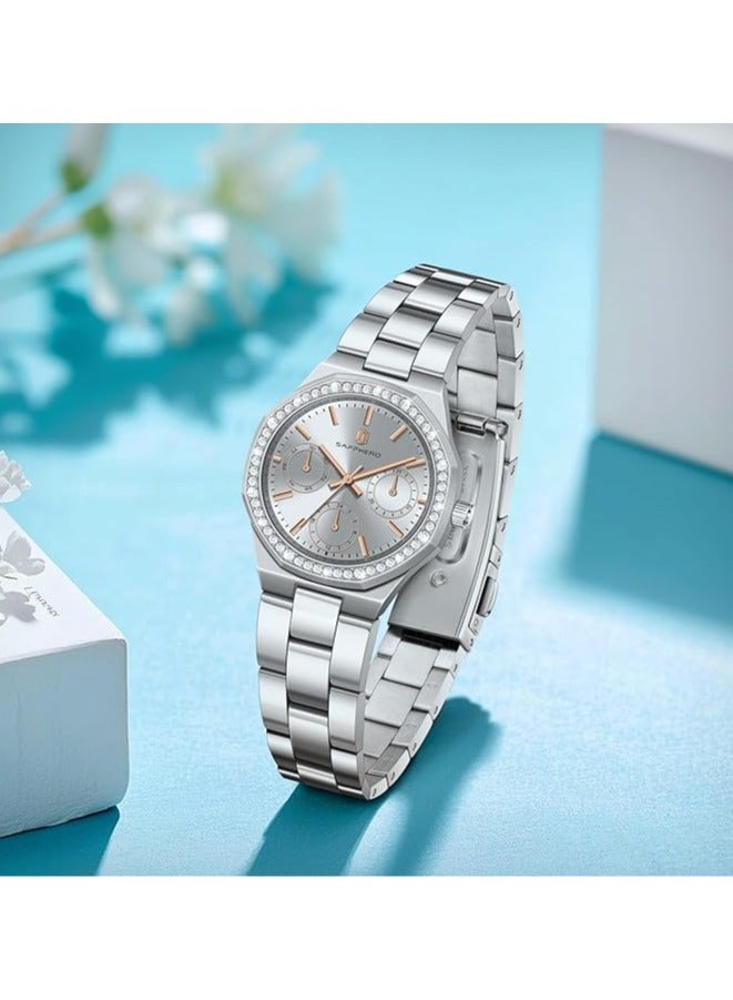 Sapphero luxury women's watch with small stainless steel strap, pointer display, 5 ATM waterproof, quartz watch, perfect gift for women - Image 4
