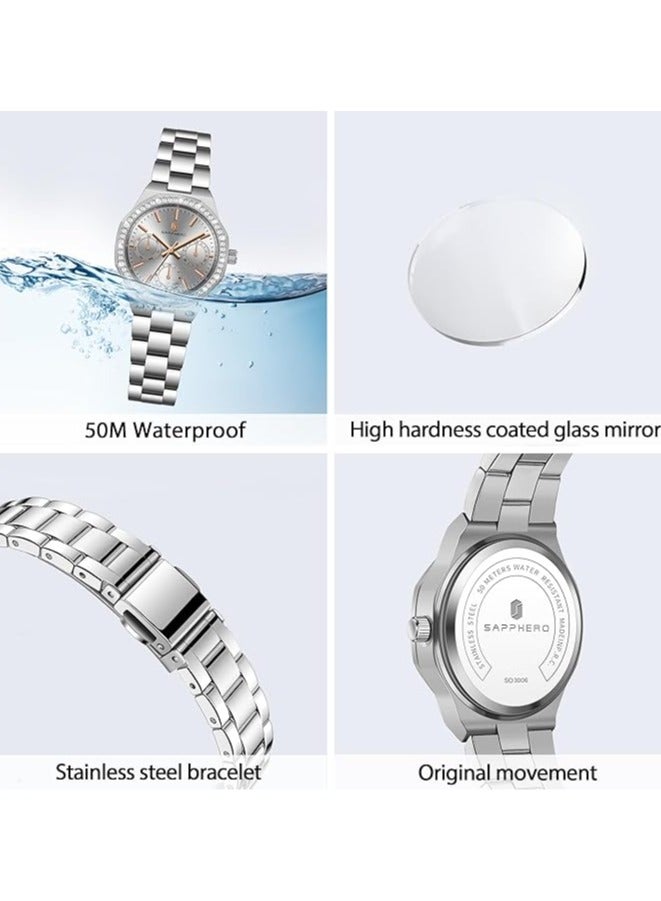 Sapphero luxury women's watch with small stainless steel strap, pointer display, 5 ATM waterproof, quartz watch, perfect gift for women - Image 5