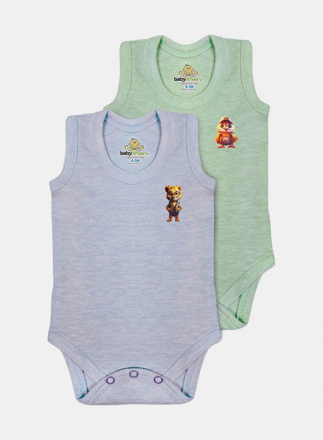 BabyShoora Baby Unisex Printed Sleeveless Bodysuit (Pack Of 2)