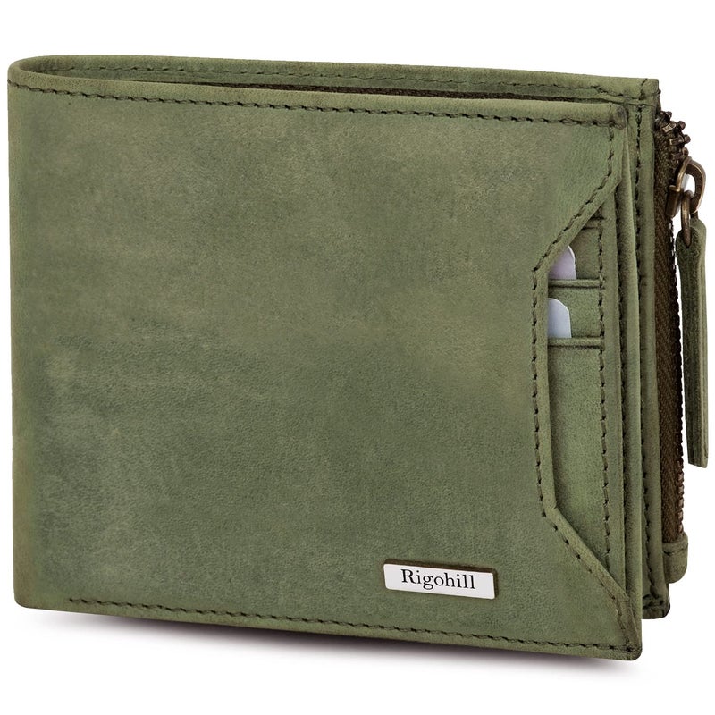 Rigohill Cuba Olive Leather Wallet for Men | RFID Blocking Mens Wallet | Wallets Men Leather - Image 1