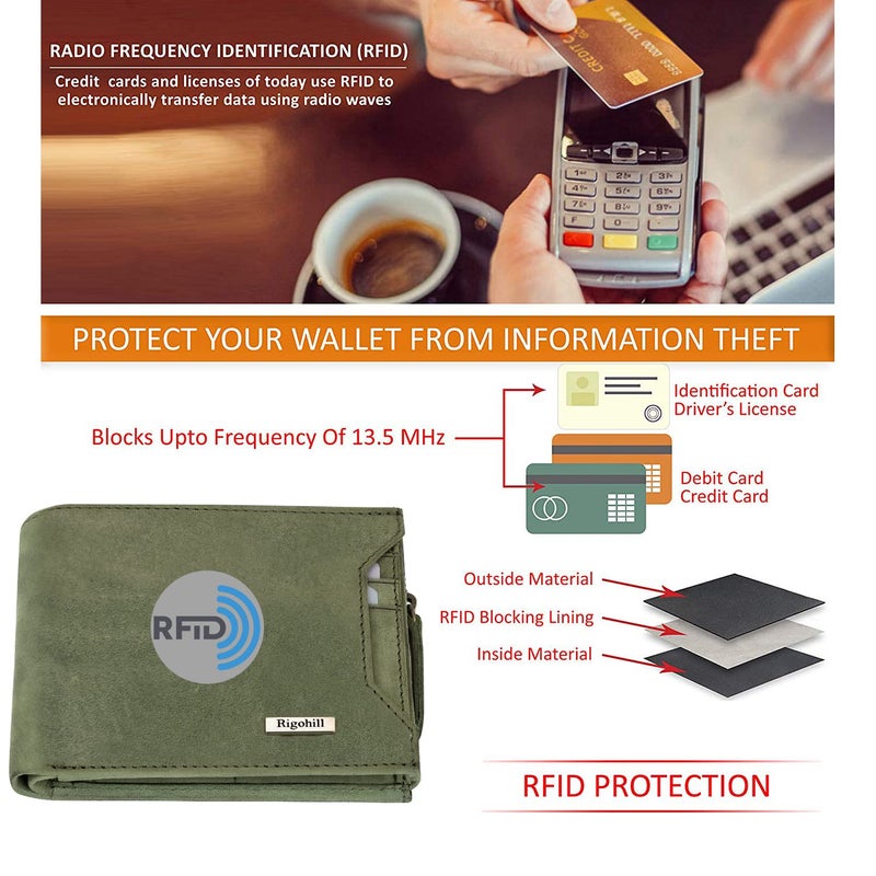 Rigohill Cuba Olive Leather Wallet for Men | RFID Blocking Mens Wallet | Wallets Men Leather - Image 5