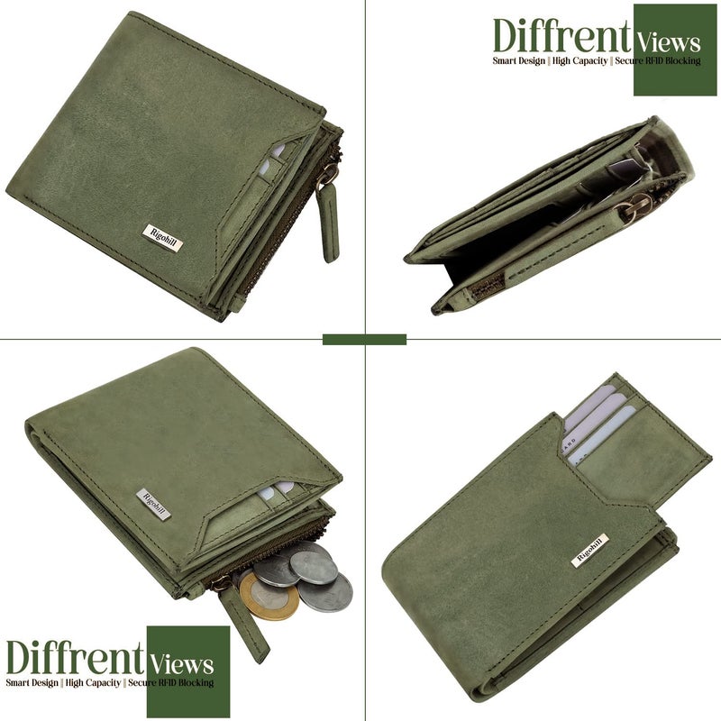 Rigohill Cuba Olive Leather Wallet for Men | RFID Blocking Mens Wallet | Wallets Men Leather - Image 3