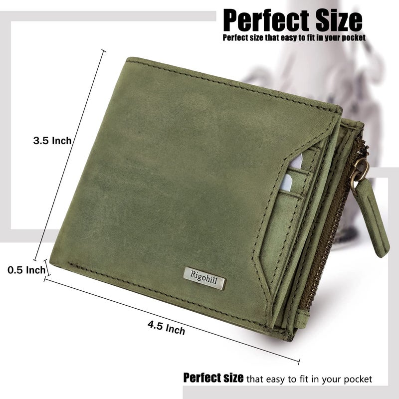 Rigohill Cuba Olive Leather Wallet for Men | RFID Blocking Mens Wallet | Wallets Men Leather - Image 4