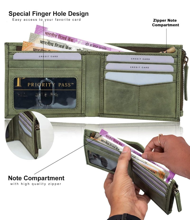 Rigohill Cuba Olive Leather Wallet for Men | RFID Blocking Mens Wallet | Wallets Men Leather - Image 2