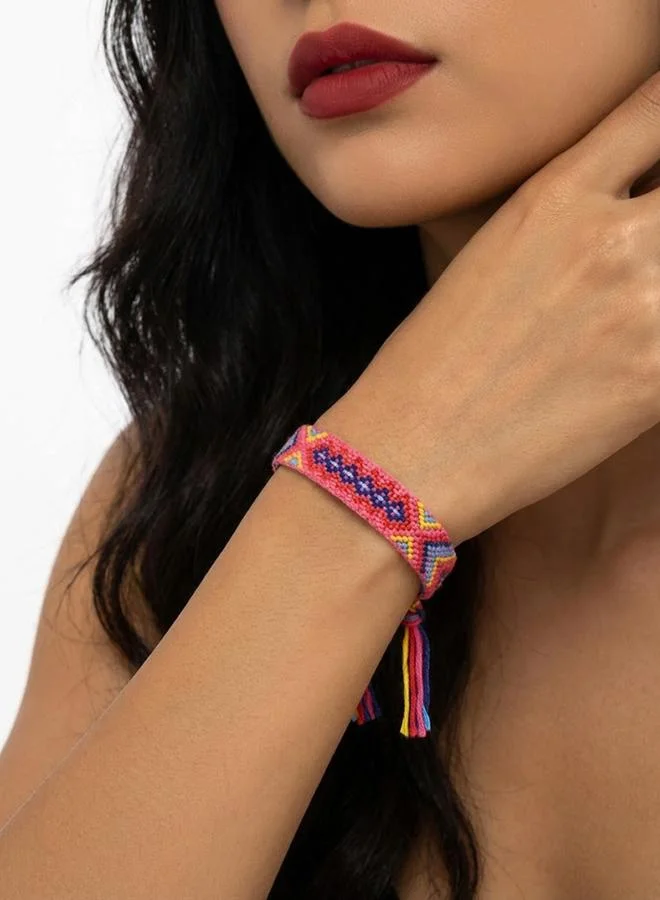 Multi-Color Woven Friendship Bracelet with Tassel Details