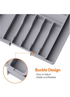 SYOSI Cutlery Tray, Silverware Organizer, Expandable Utensil Tray for Drawer, Adjustable Cutlery Holder for Kitchen Drawer Holding Flatware Spoons Forks, Grey  - Image 4