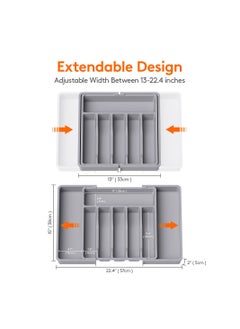 SYOSI Cutlery Tray, Silverware Organizer, Expandable Utensil Tray for Drawer, Adjustable Cutlery Holder for Kitchen Drawer Holding Flatware Spoons Forks, Grey  - Image 3